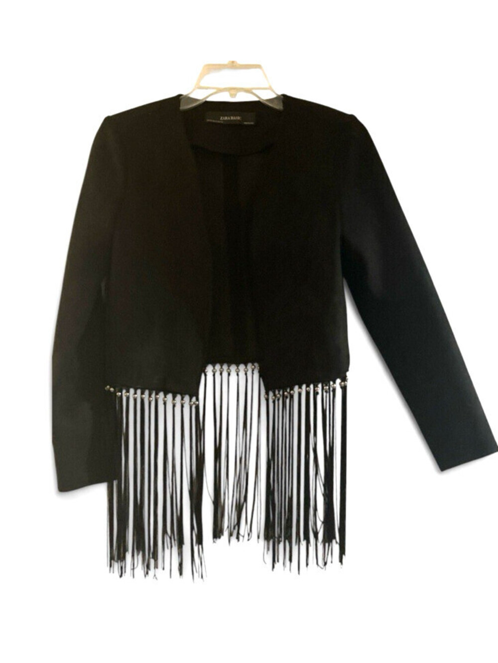 Faux Suede Western Fringe Size XS Beaded Black Jacket NWOT Zara Basic Gothic
